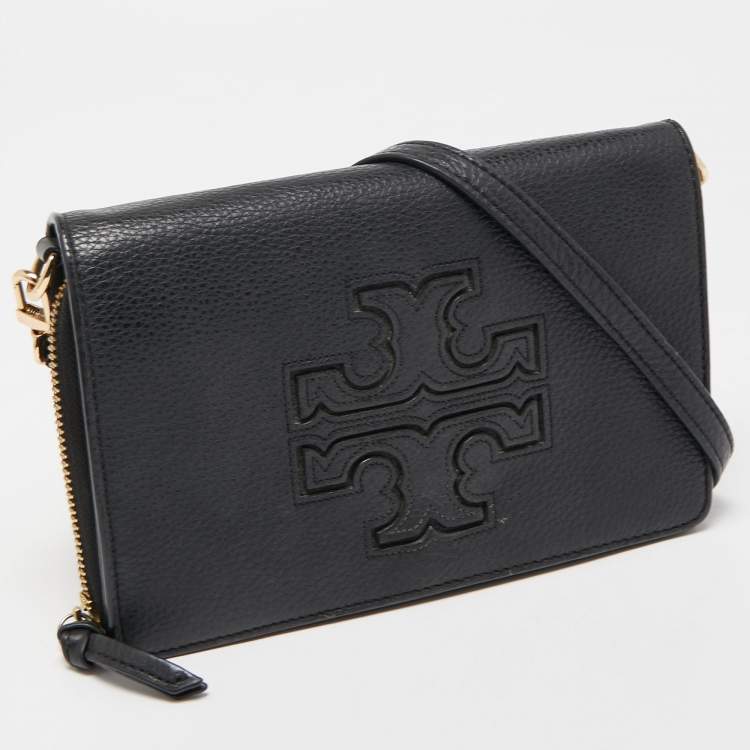 Pre Owned Tory Burch Black Leather Harper Flap Crossbody Bag