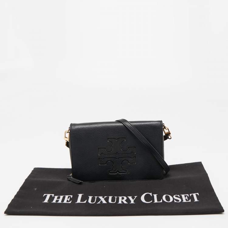 Pre Owned Tory Burch Black Leather Harper Flap Crossbody Bag