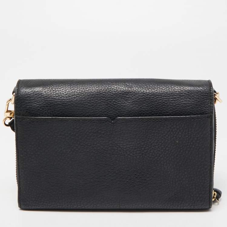 Pre Owned Tory Burch Black Leather Harper Flap Crossbody Bag