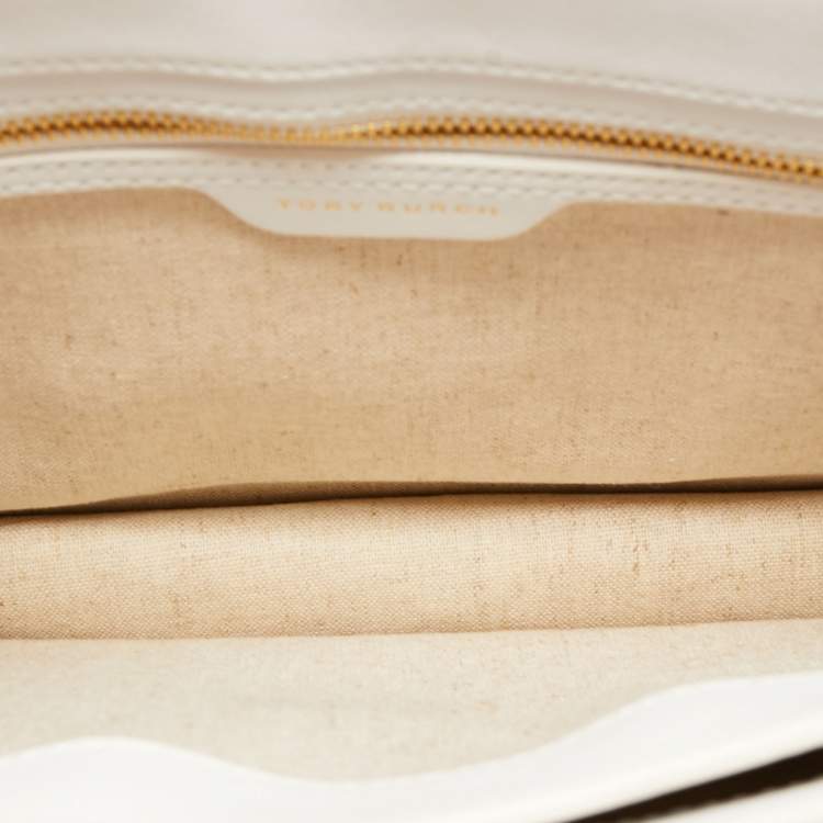 Pre Owned Tory Burch White Garden Party Leather Gemini Link Shoulder Bag