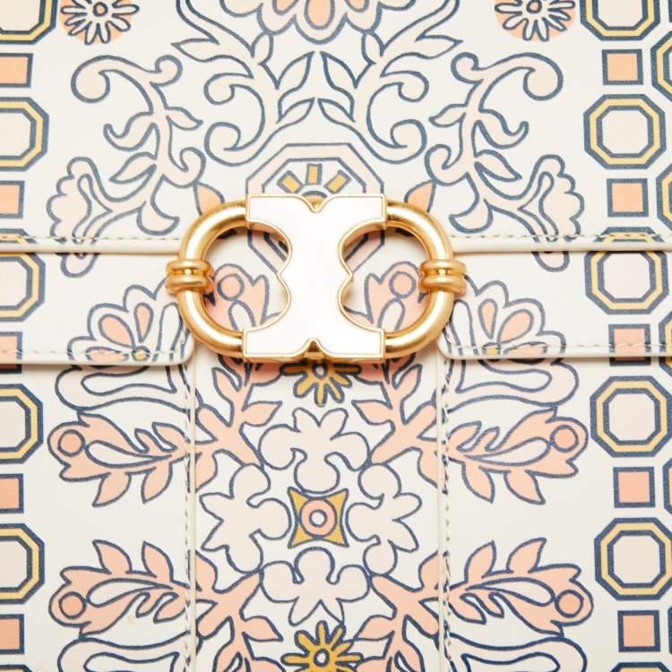 Pre Owned Tory Burch White Garden Party Leather Gemini Link Shoulder Bag