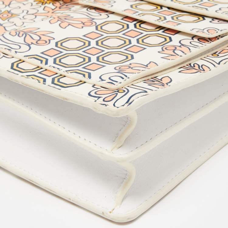 Pre Owned Tory Burch White Garden Party Leather Gemini Link Shoulder Bag