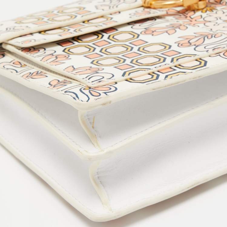 Pre Owned Tory Burch White Garden Party Leather Gemini Link Shoulder Bag