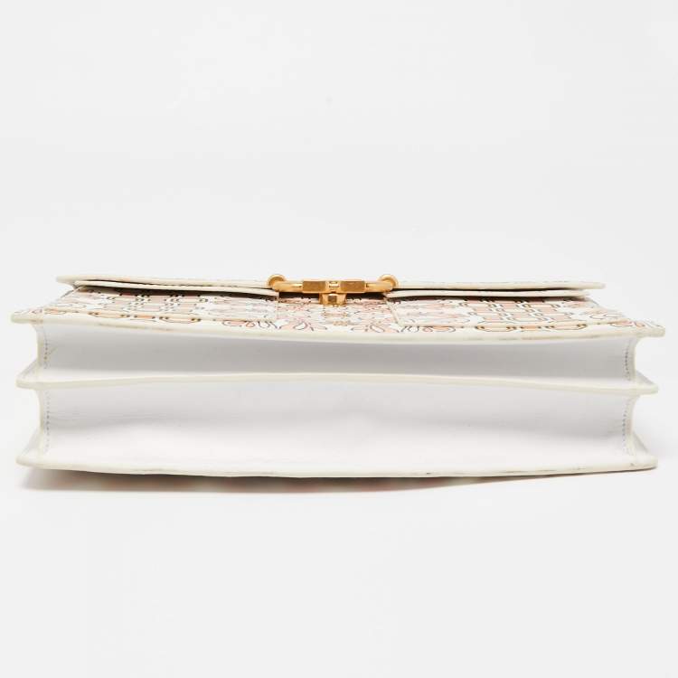 Pre Owned Tory Burch White Garden Party Leather Gemini Link Shoulder Bag