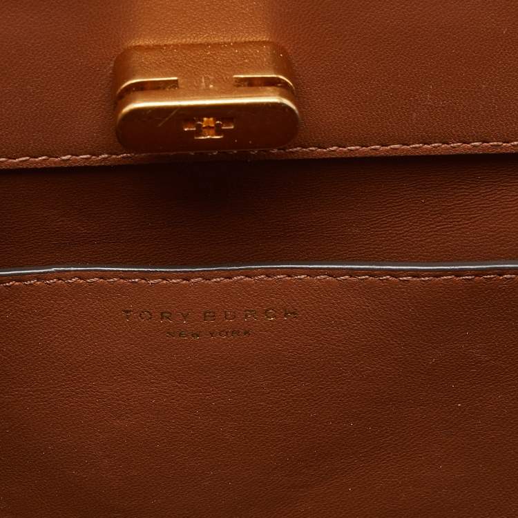 Pre Owned Tory Burch Green Croc Embossed Leather Lee Radziwill Top Handle Bag
