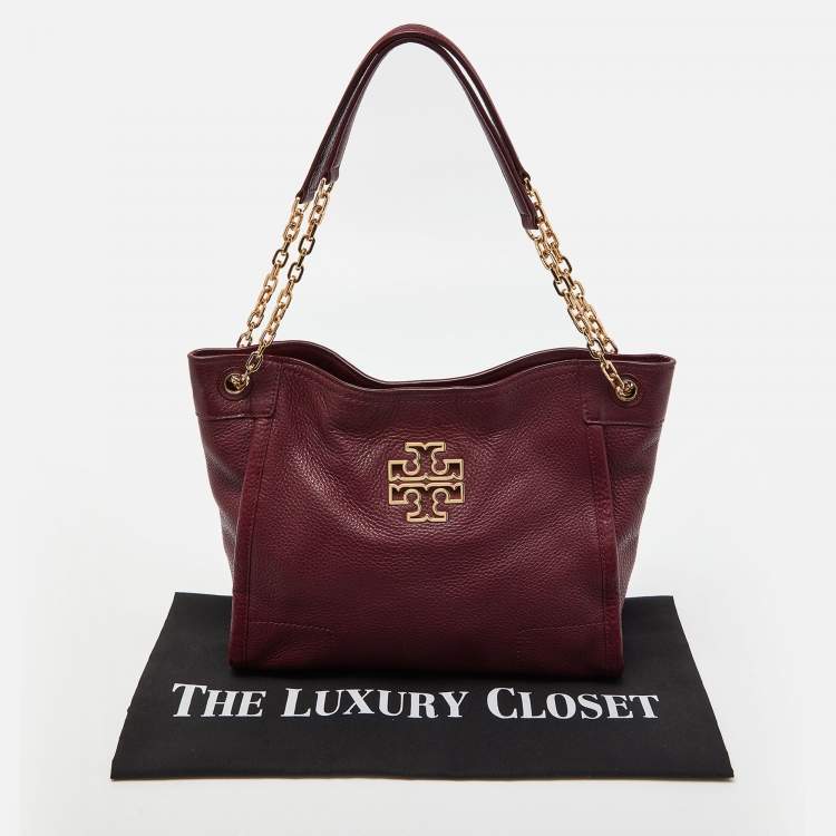 Pre Owned Tory Burch Burgundy Leather McGraw Slouchy Tote