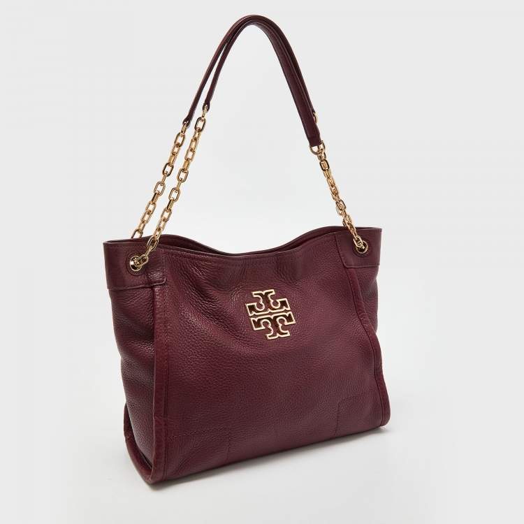 Pre Owned Tory Burch Burgundy Leather McGraw Slouchy Tote