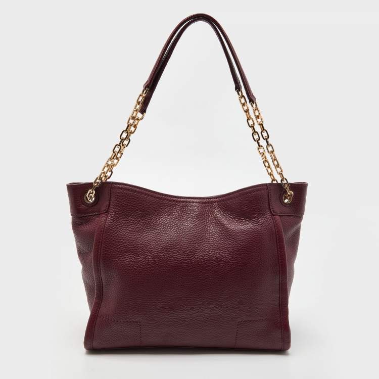 Pre Owned Tory Burch Burgundy Leather McGraw Slouchy Tote