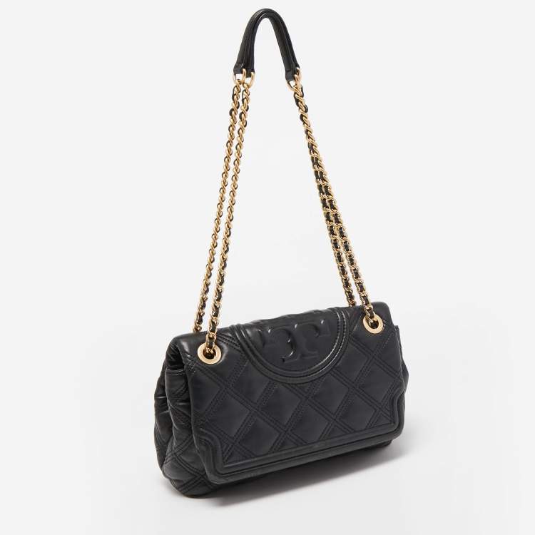 Pre Owned Tory Burch Black Leather Fleming Soft Shoulder Bag