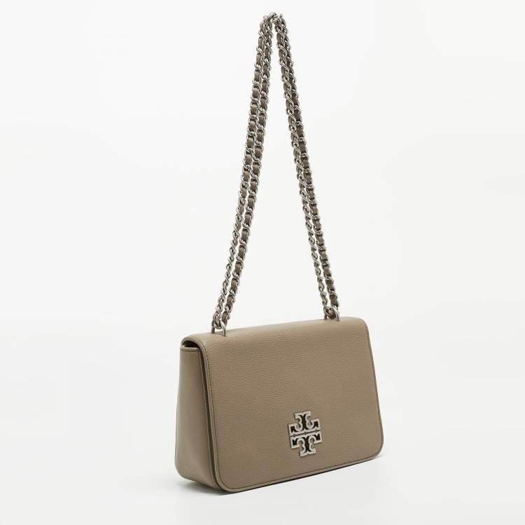Pre Owned Tory Burch Taupe Leather Britten Shoulder Bag