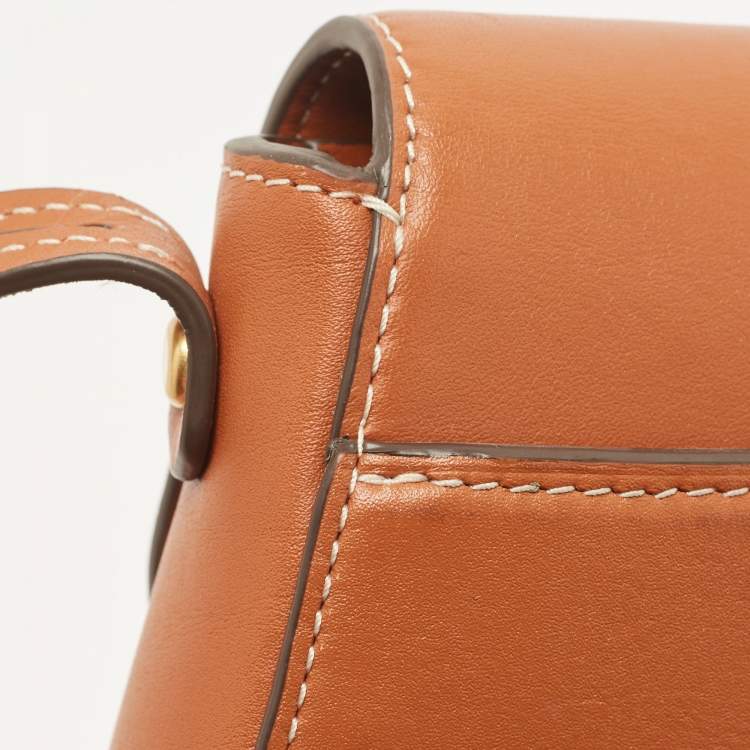 Pre Owned Tory Burch Brown Leather Miller Saddle Crossbody Bag