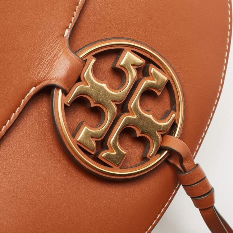 Pre Owned Tory Burch Brown Leather Miller Saddle Crossbody Bag