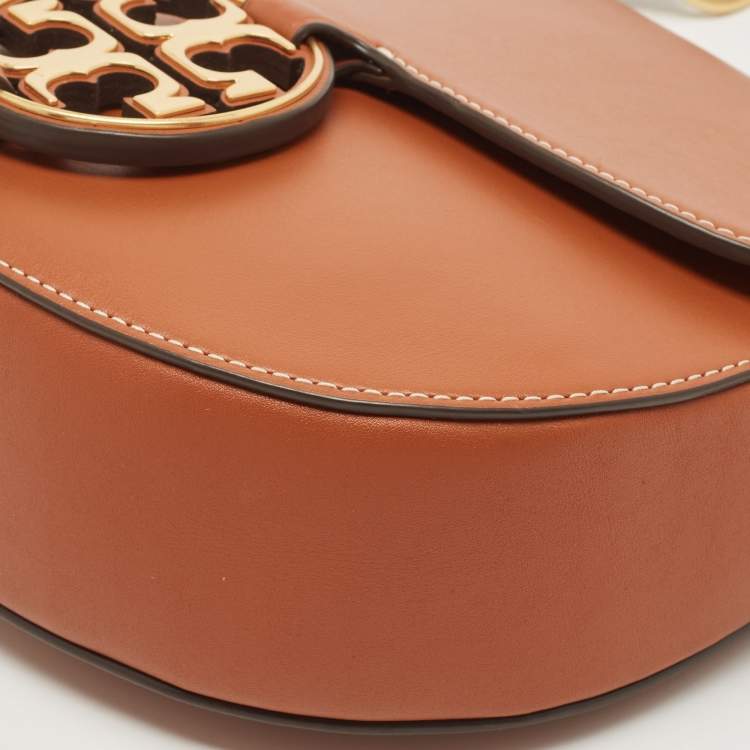 Pre Owned Tory Burch Brown Leather Miller Saddle Crossbody Bag