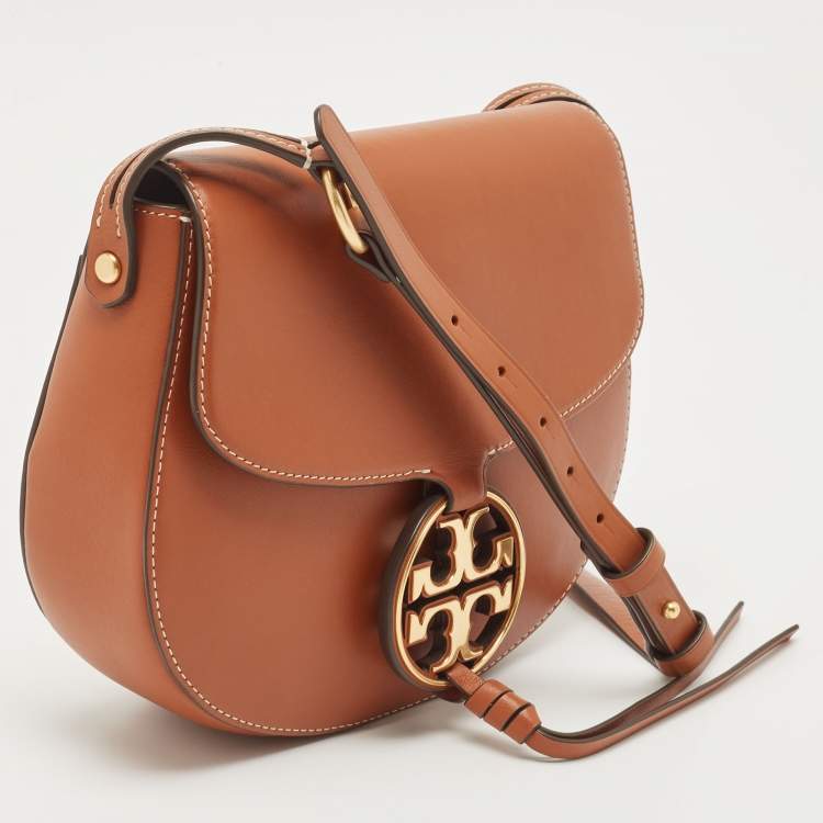 Pre Owned Tory Burch Brown Leather Miller Saddle Crossbody Bag
