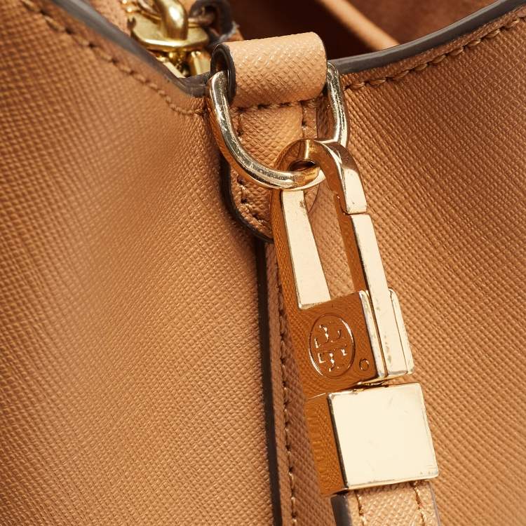 Pre Owned Tory Burch Tan Leather Triple Compartment Robinson Tote