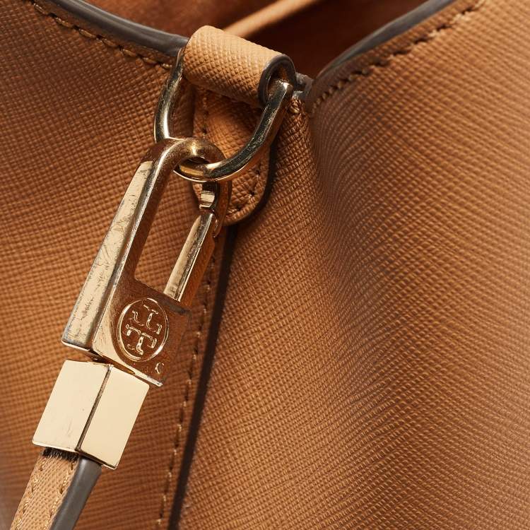 Pre Owned Tory Burch Tan Leather Triple Compartment Robinson Tote