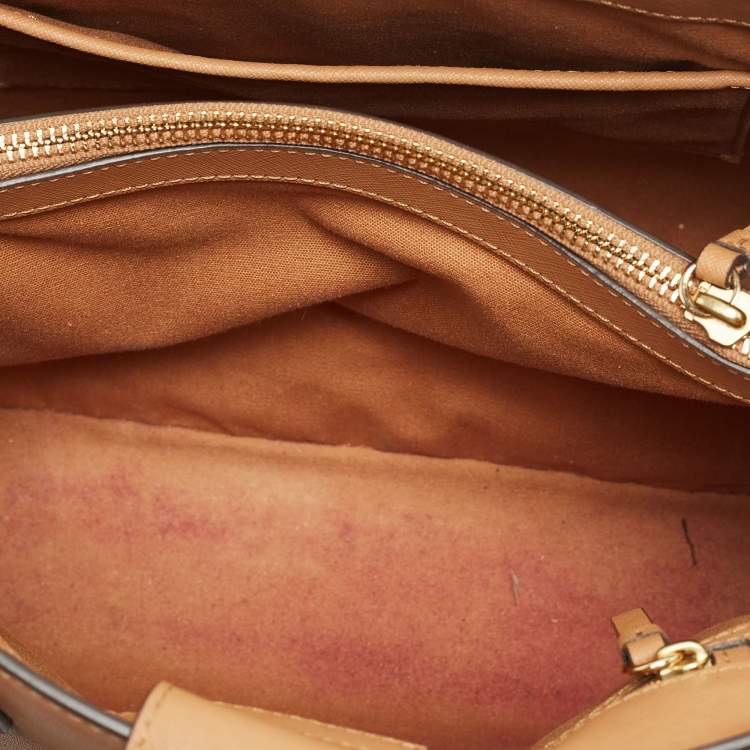 Pre Owned Tory Burch Tan Leather Triple Compartment Robinson Tote