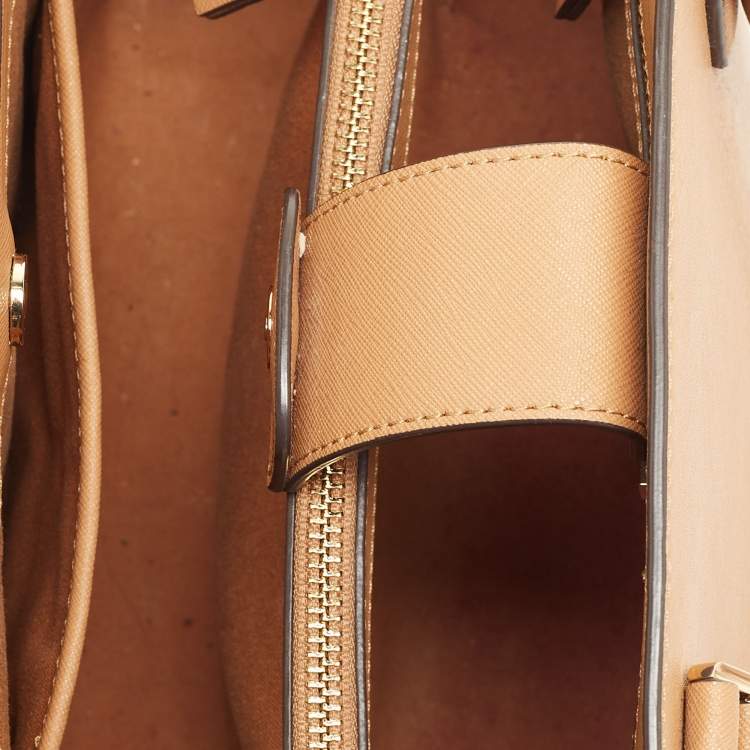 Pre Owned Tory Burch Tan Leather Triple Compartment Robinson Tote