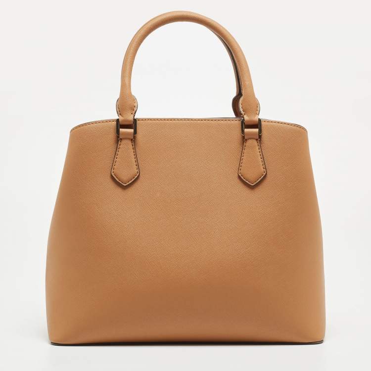 Pre Owned Tory Burch Tan Leather Triple Compartment Robinson Tote