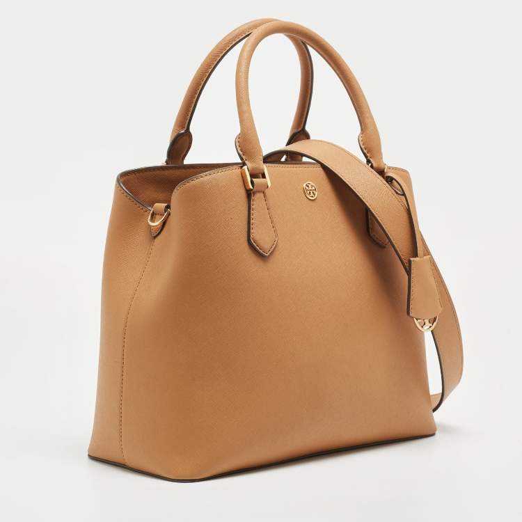Pre Owned Tory Burch Tan Leather Triple Compartment Robinson Tote