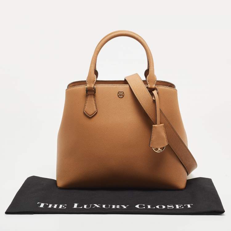 Pre Owned Tory Burch Tan Leather Triple Compartment Robinson Tote