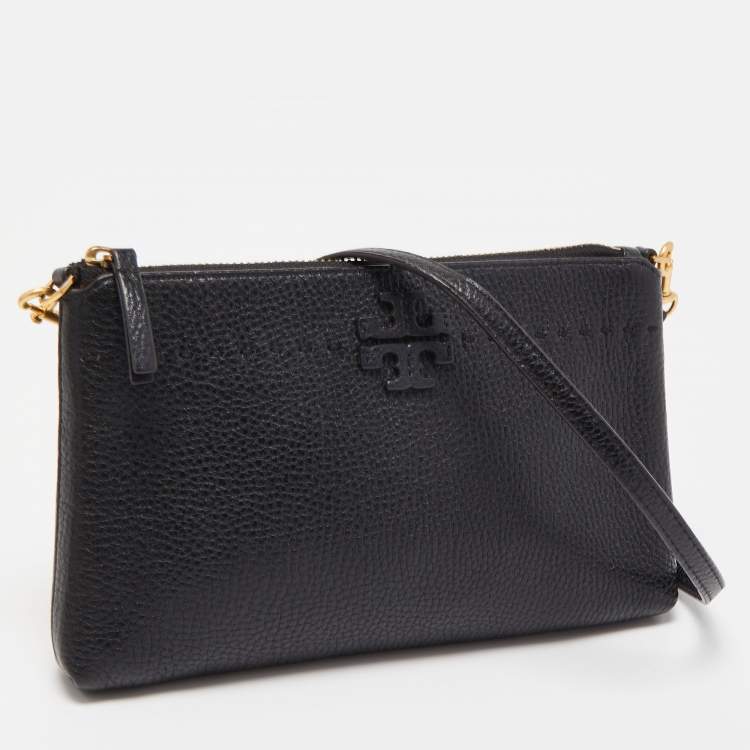 Pre Owned Tory Burch Black Leather Zip Pouch Crossbody Bag