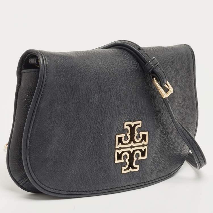 Pre Owned Tory Burch Black Leather Britten Crossbody Bag