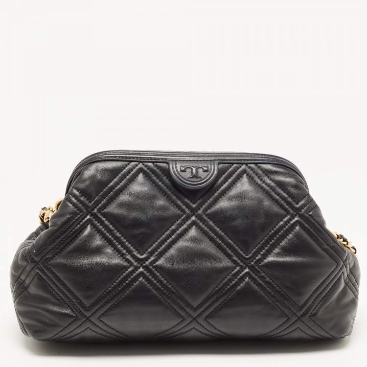 Pre Owned Tory Burch Black Quilted Leather Fleming Soft Frame Bag