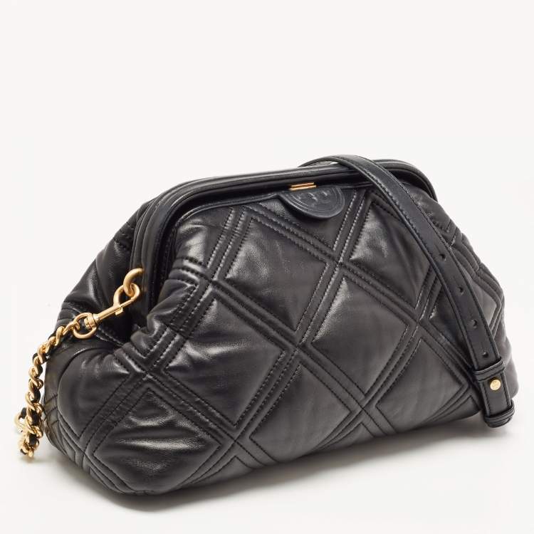 Pre Owned Tory Burch Black Quilted Leather Fleming Soft Frame Bag