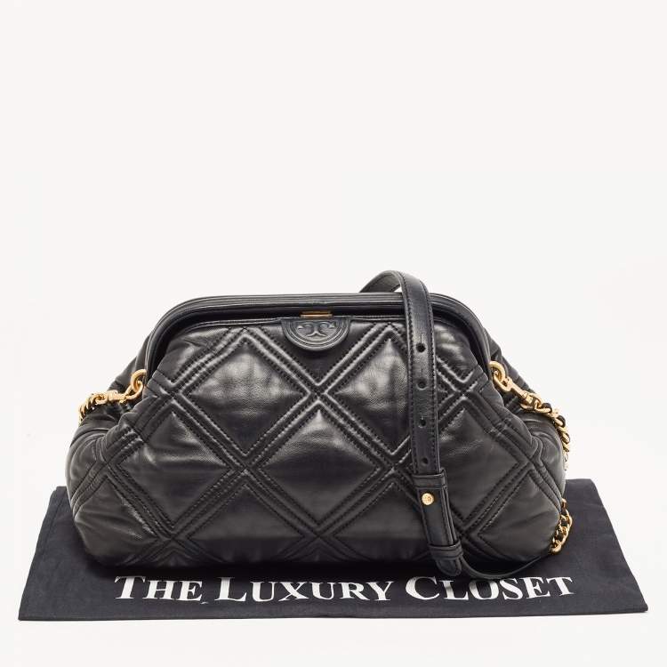 Pre Owned Tory Burch Black Quilted Leather Fleming Soft Frame Bag