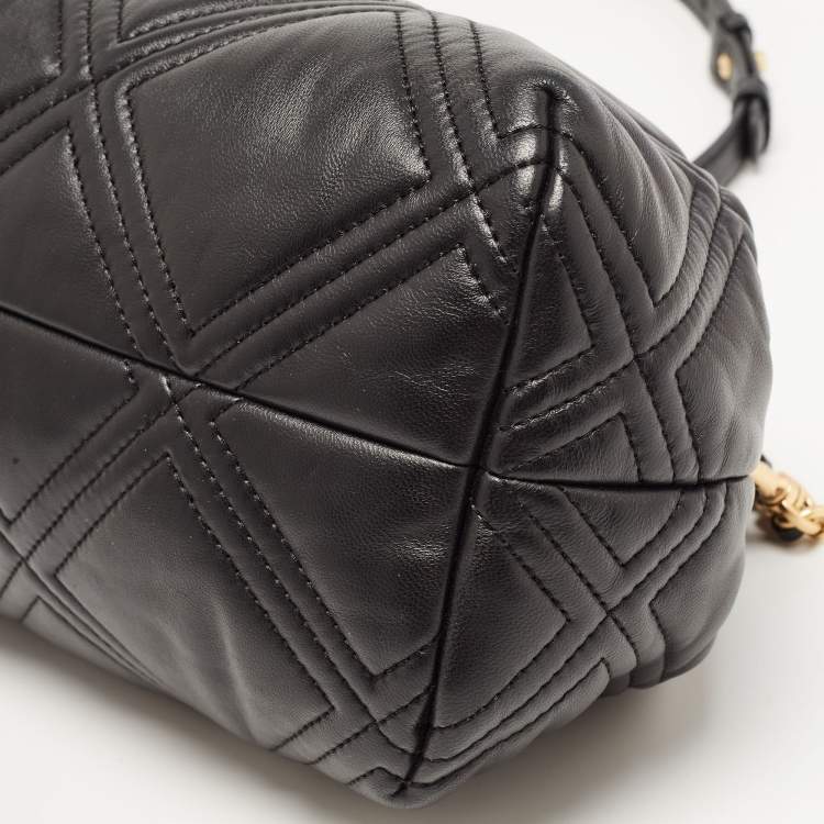 Pre Owned Tory Burch Black Quilted Leather Fleming Soft Frame Bag