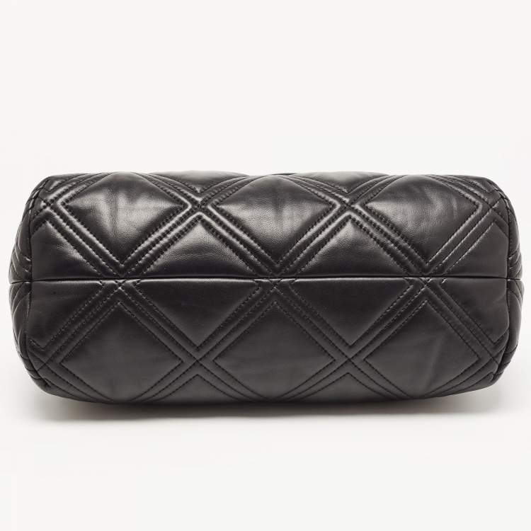 Pre Owned Tory Burch Black Quilted Leather Fleming Soft Frame Bag