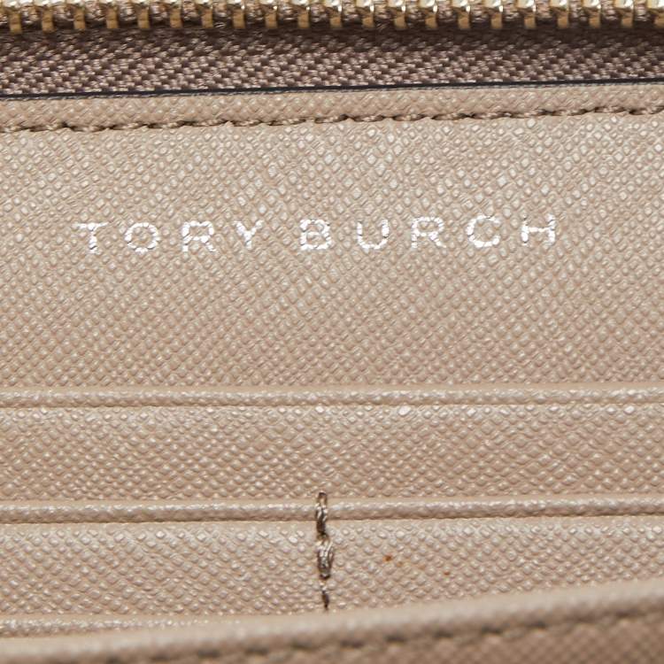 Pre Owned Tory Burch Beige Diamond Laser Cut Leather Zip Around Wallet