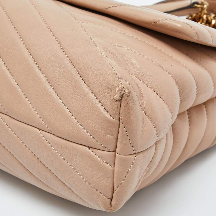 Pre Owned Tory Burch Beige Leather Kira Flap Shoulder Bag