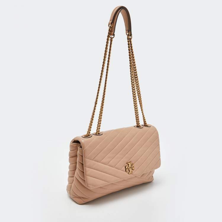 Pre Owned Tory Burch Beige Leather Kira Flap Shoulder Bag