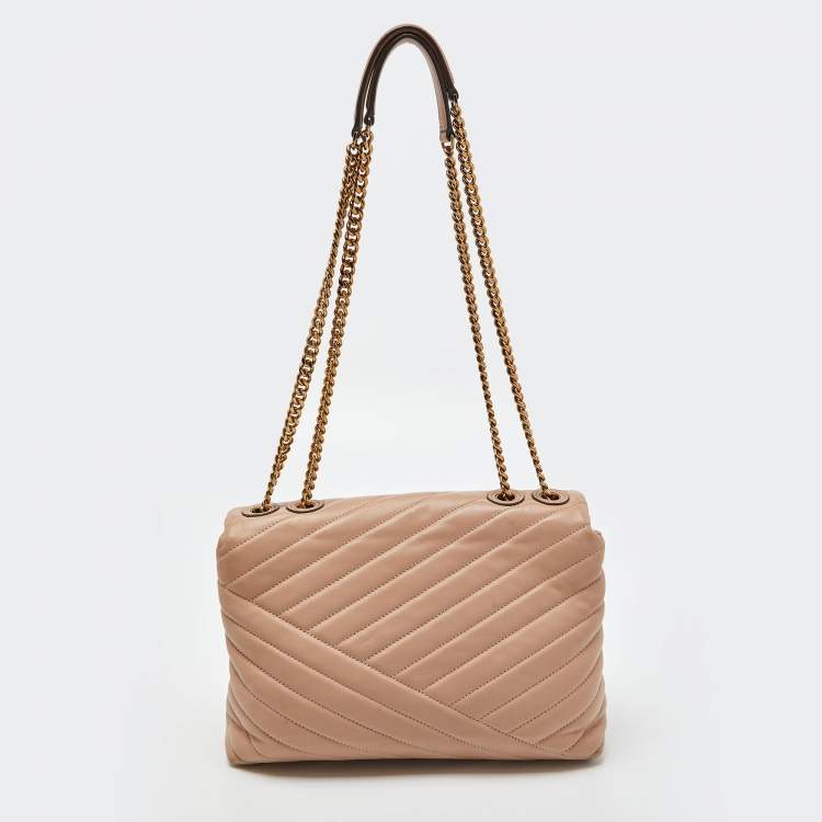 Pre Owned Tory Burch Beige Leather Kira Flap Shoulder Bag