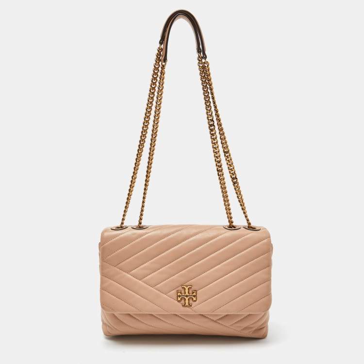 Pre Owned Tory Burch Beige Leather Kira Flap Shoulder Bag