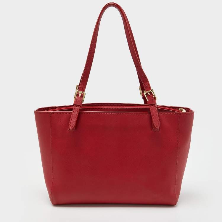 Pre Owned Tory Burch Red Leather Medium York Buckle Tote