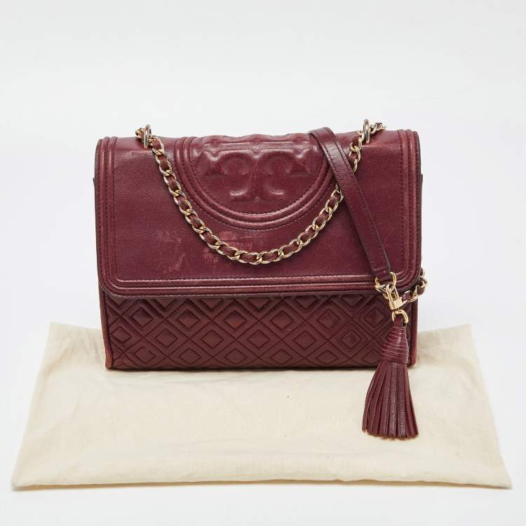 مملوكة مسبقًا Tory Burch Burgundy Leather Large Fleming Shoulder Bag
