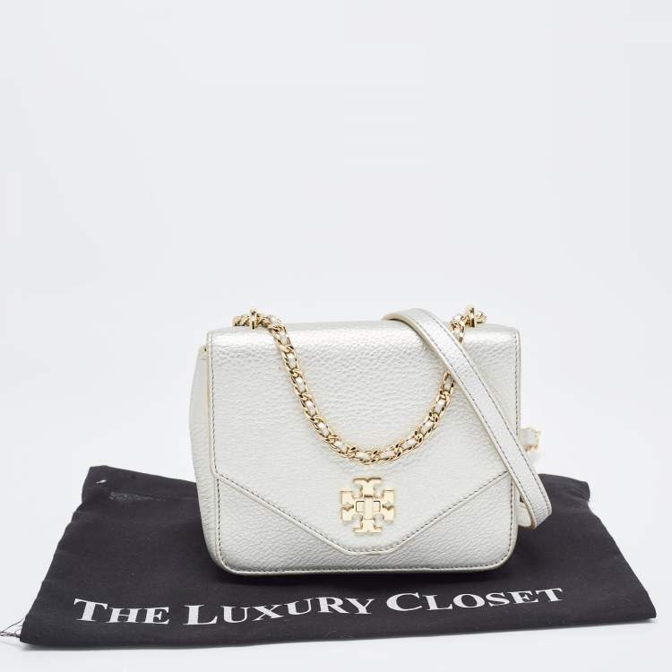 Pre Owned Tory Burch Silver Leather Mini Kira Crossbody Bag