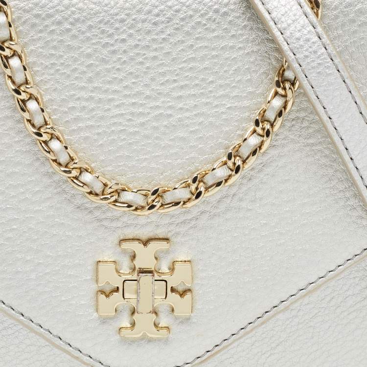 Pre Owned Tory Burch Silver Leather Mini Kira Crossbody Bag