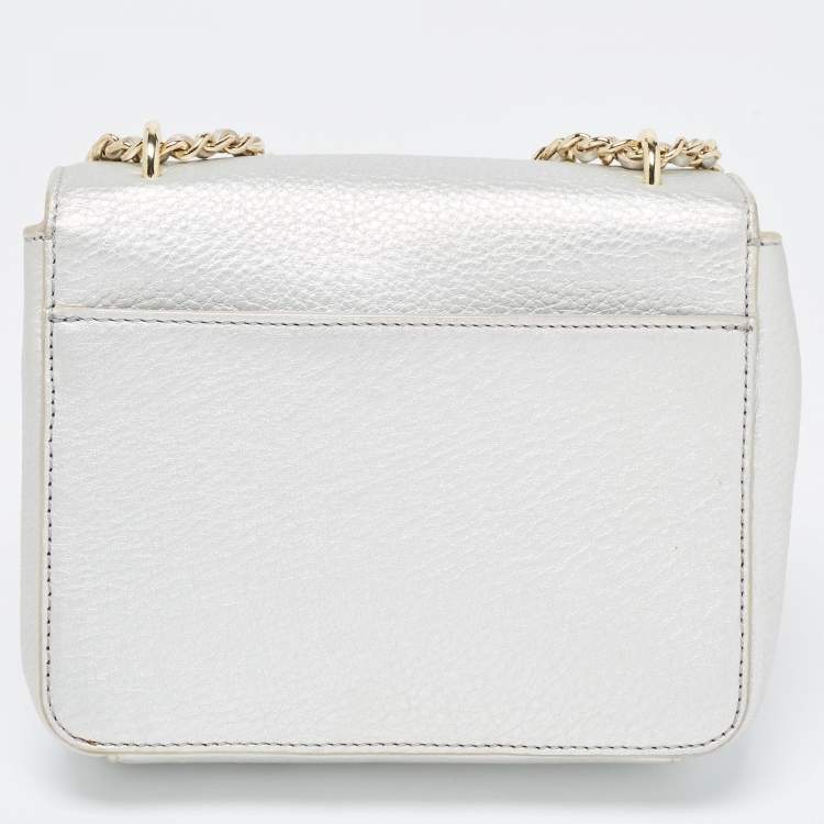Pre Owned Tory Burch Silver Leather Mini Kira Crossbody Bag