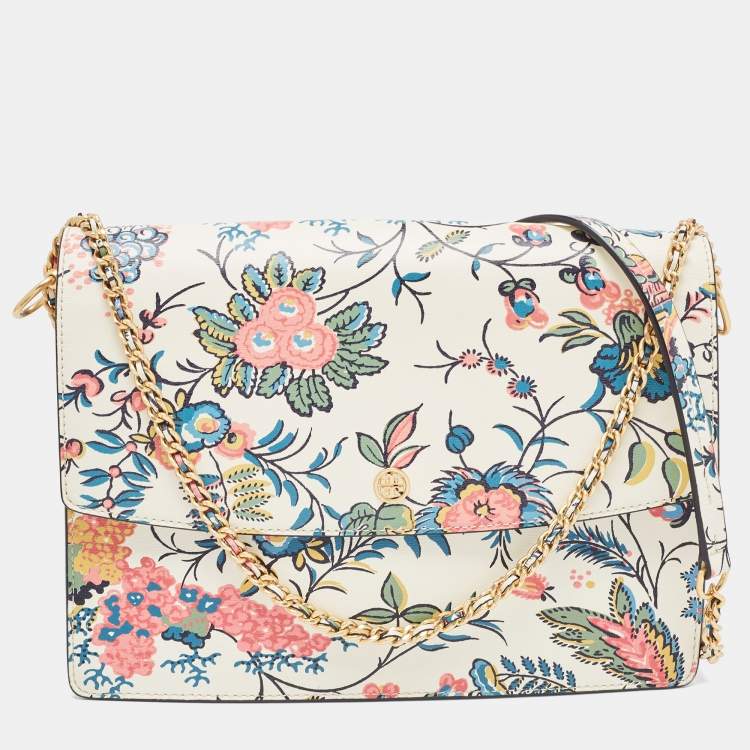 Tory Burch White Floral Print Leather Parker Chain Shoulder Bag Tory Burch