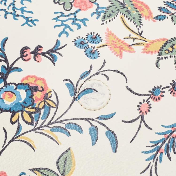 Pre Owned Tory Burch White Floral Print Leather Parker Chain Shoulder Bag