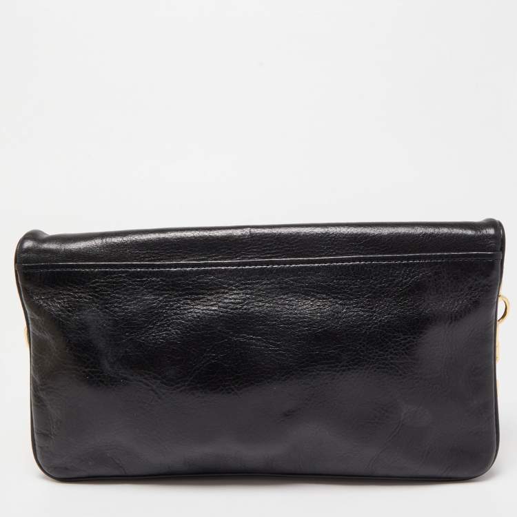 Pre Owned Tory Burch Black Glossy Leather Reva Chain Clutch