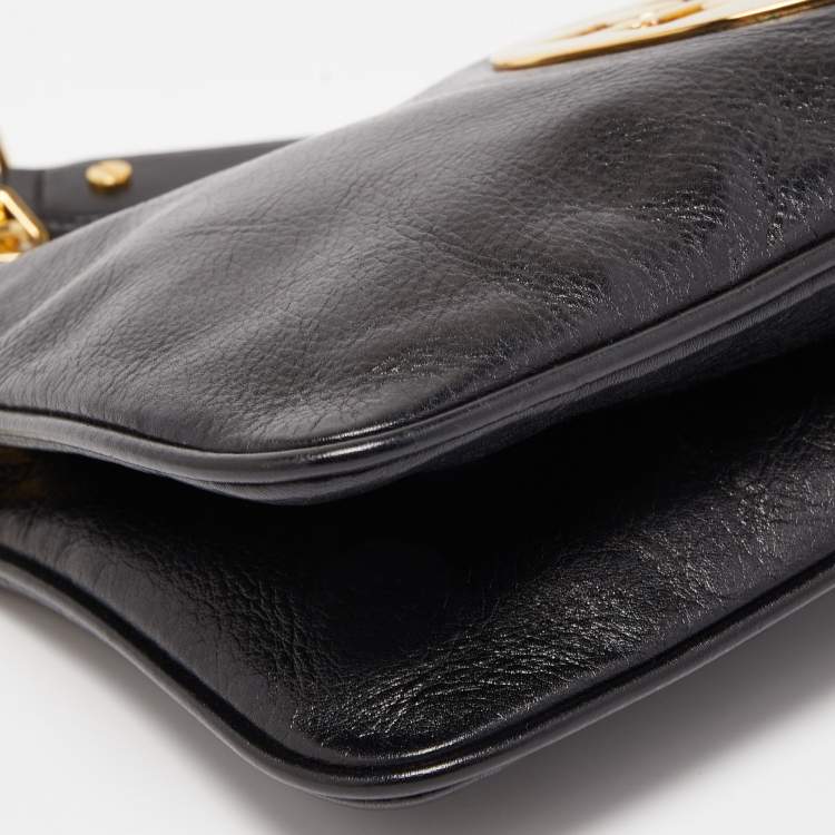 Pre Owned Tory Burch Black Glossy Leather Reva Chain Clutch