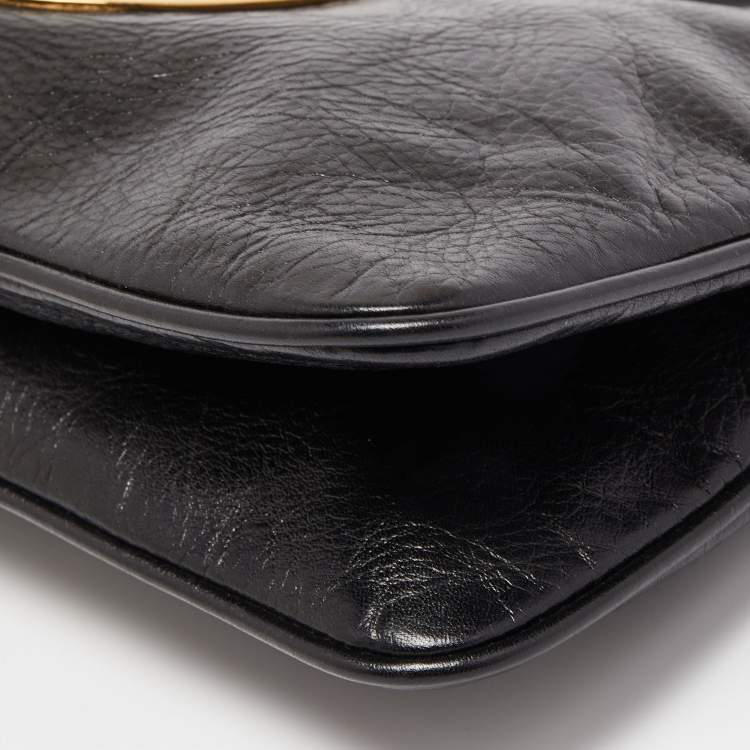 Pre Owned Tory Burch Black Glossy Leather Reva Chain Clutch