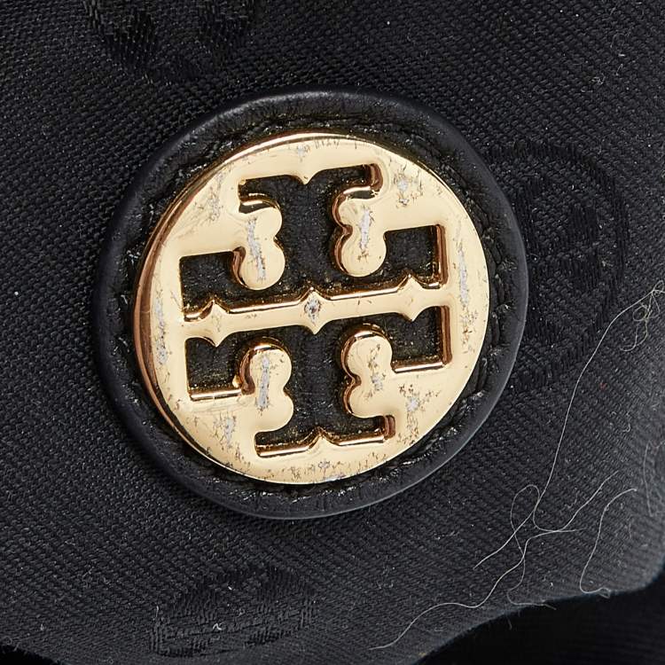 مملوكة مسبقًا Tory Burch Black Leather Whipstitch Fold Over Crossbody Bag