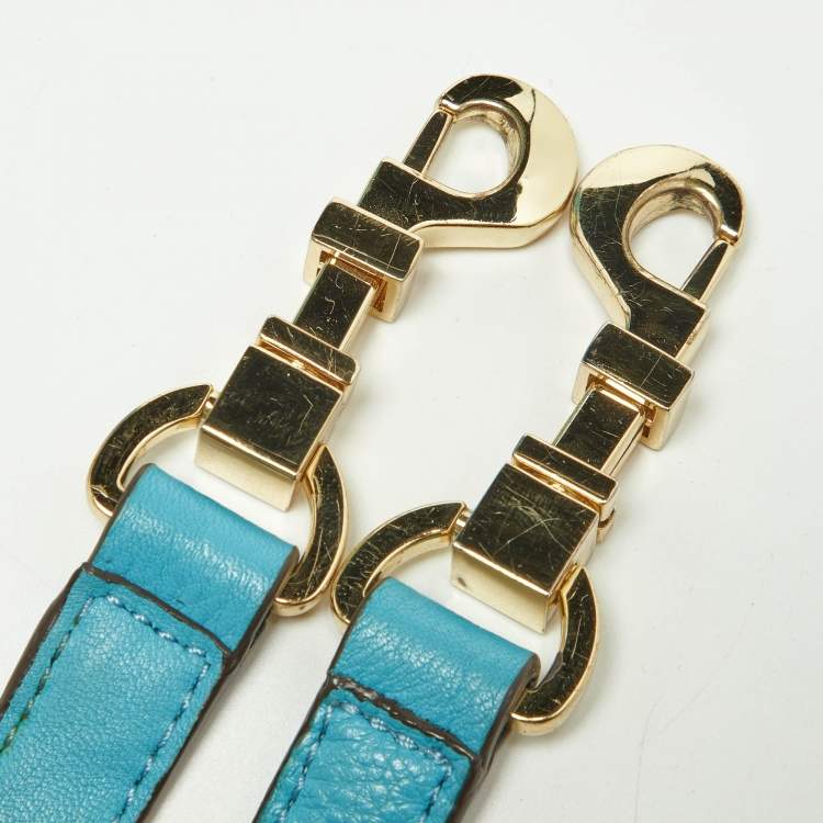 Pre Owned Tory Burch Beige/Blue Canvas and Leather Double Pocket Bag