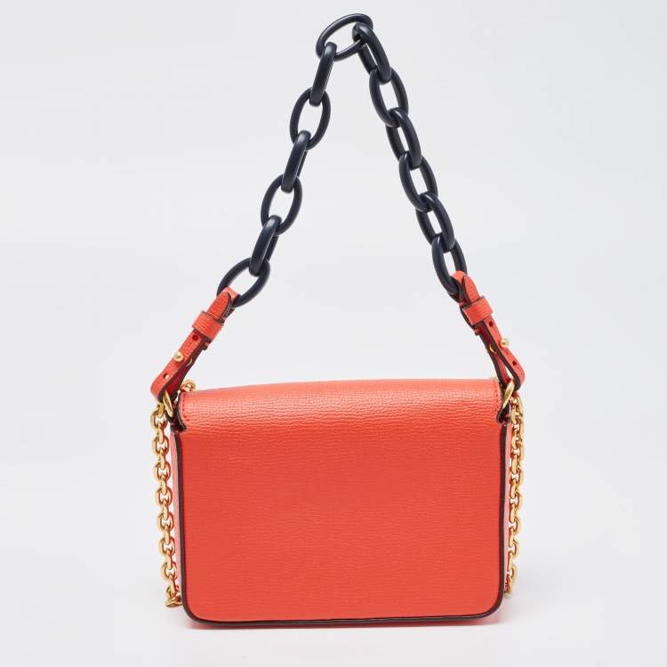 Pre Owned Tory Burch Coral Red Leather Mini Kira Shoulder Bag
